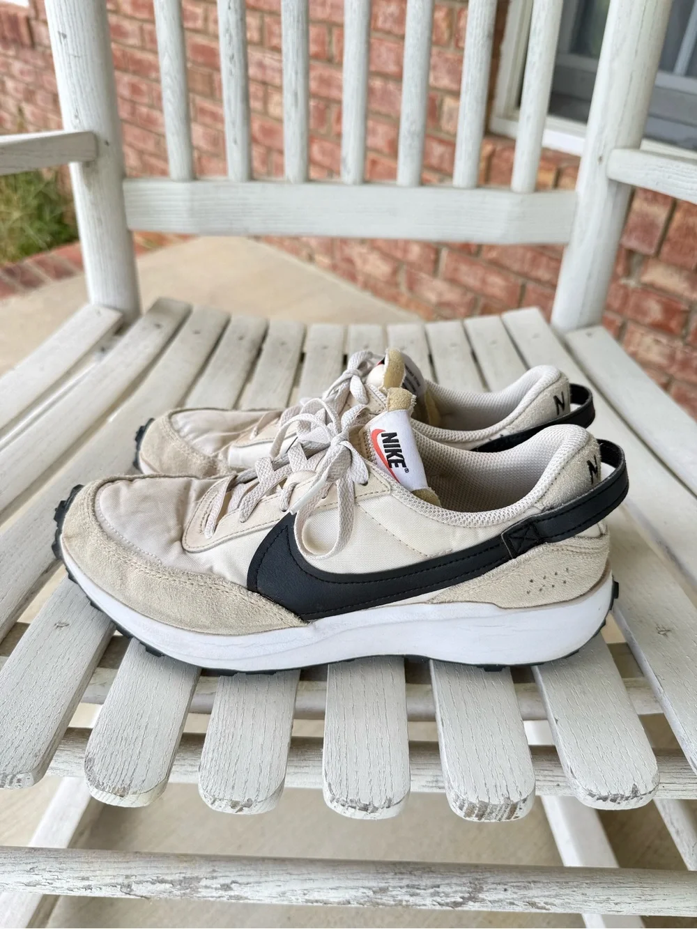 Nike Women's Cream and Black Waffle Sneakers